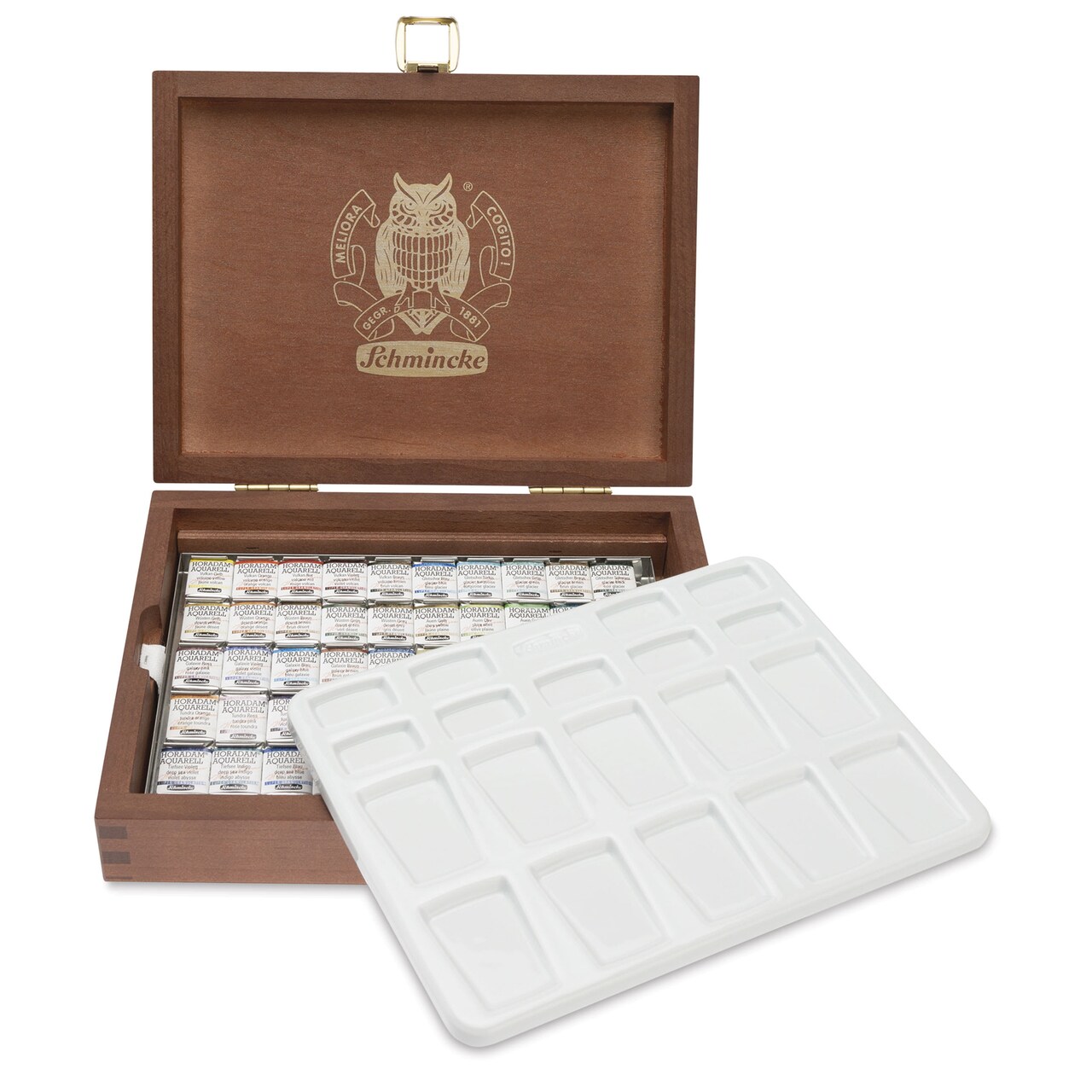 Schmincke Horadam Aquarell Watercolor Pans - Set of 50, Wood Case, Super Granulation Colors, Half Pans